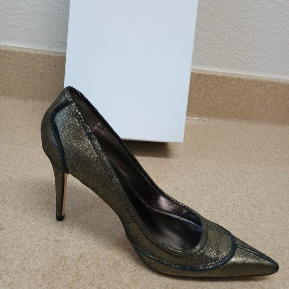 Charles David Pewter Suede Classic Pumps Sz 9M Heel Pointed Toe Glitter Stiletto - Picture 4 of 8